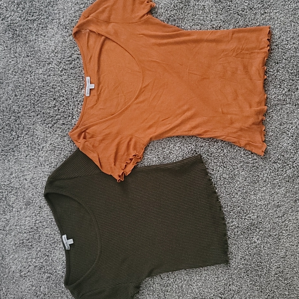 Set of Lettuce-Hemmed Ribbed Tops